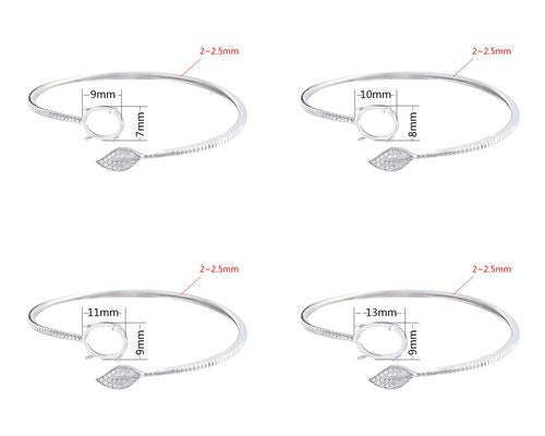 Crystals Leaf Oval Base Mount Bracelet Setting Sterling Silver Fine 925 7-16mm For One Stone Adjustable No Prongs DIY Jewelry Wholesale