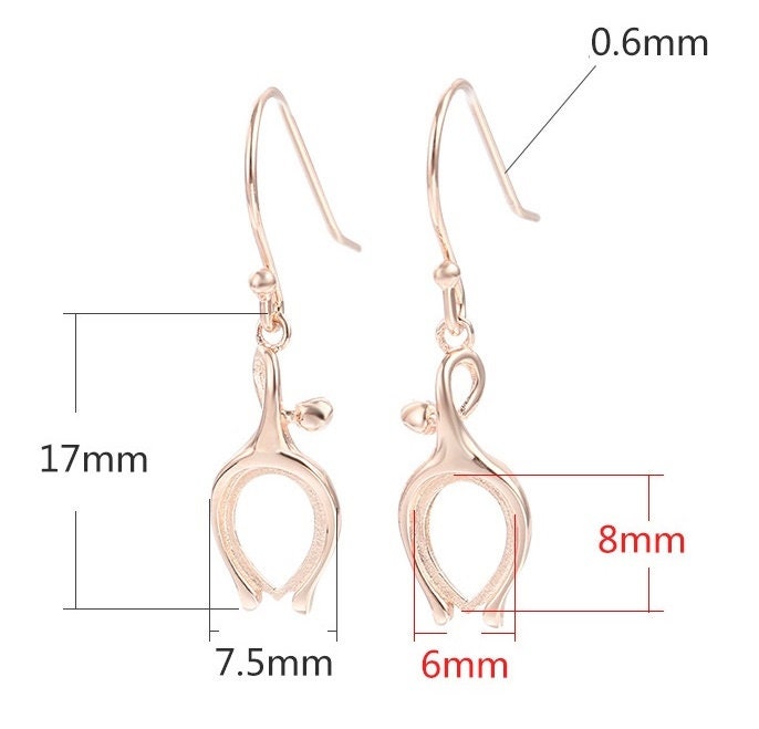 Tulip Flower Teardrop Earrings Hook Blank Setting Sterling Silver Gold Bezel Fine 925 6x8 mm For One Stone No Prongs DIY Jewelry Wholesale