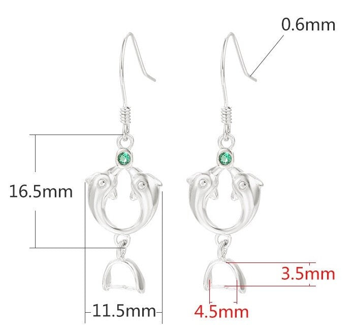 Dolphins Clip Base Earrings Hook Setting Sterling Silver Rose Gold Fine 925 4.5x3.5mm For One Pearl Bead No Prongs DIY Jewelry Wholesale