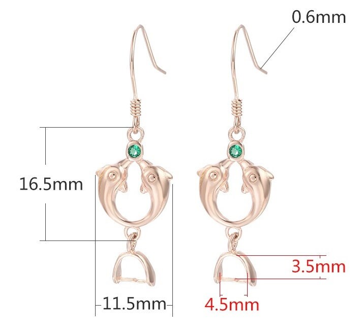 Dolphins Clip Base Earrings Hook Setting Sterling Silver Rose Gold Fine 925 4.5x3.5mm For One Pearl Bead No Prongs DIY Jewelry Wholesale