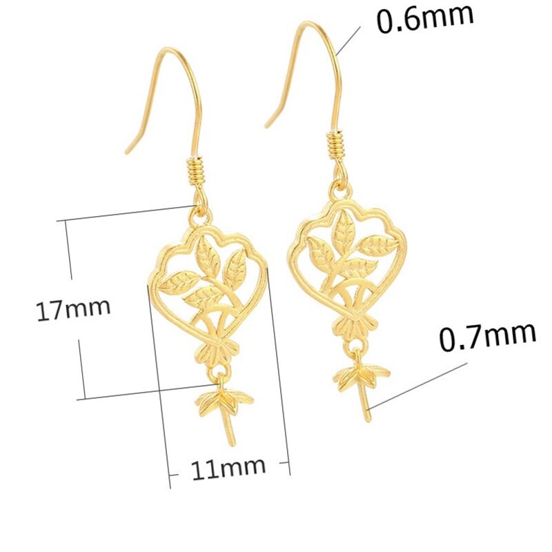 Flower Leaf Pattern Cup Earrings Hook Setting Fine Sterling Silver Gold 925 6-12 mm For One Pearl Bead No Prongs DIY Jewelry Wholesale