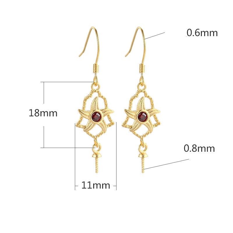 Flower Star Cup Earrings Hook Setting Tray Bulk Sterling Silver Gold Fine 925 6-12 mm For One Pearl Bead No Prongs DIY Jewelry Wholesale