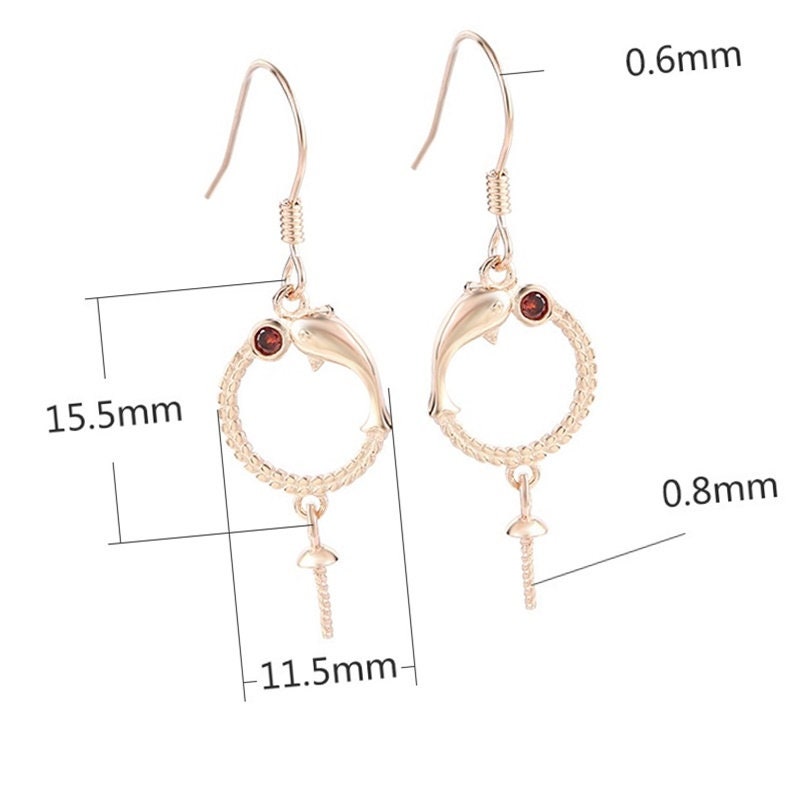 Dolphin Circle Cup Earrings Hook Blank Setting Sterling Silver Rose Gold Fine 925 6-10 mm For One Pearl Bead No Prongs DIY Jewelry Wholesale