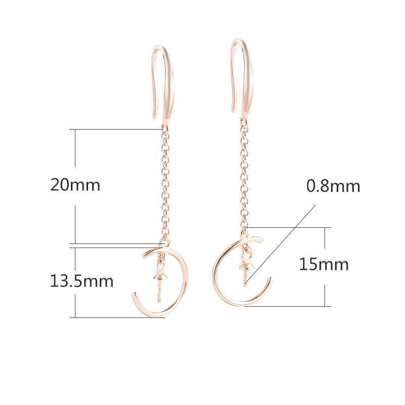 Chain Circle Moon Cup Earrings Hook Setting Sterling Silver Rose Gold Fine 925 4-5 mm For One Pearl Bead No Prongs DIY Jewelry Wholesale