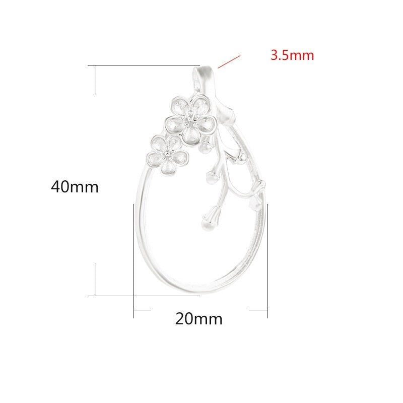 Flowers Branch Oval Pendant Setting Sterling Silver Rose Gold Fine 925 24x33 mm For One Stone Gemstone No Prongs DIY Jewelry Wholesale