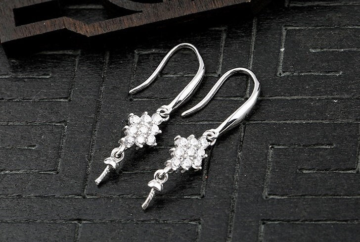 Crystals Flower Cup Pin Earrings Hook Setting Tray Bulk Sterling Silver Fine 925 6-8mm For One Pearl Bead No Prongs DIY Jewelry Wholesale