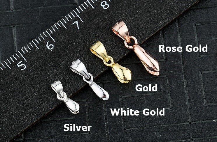 Buckle Clip Pendant Setting Bezel Sterling Silver White Rose Gold Fine 925 3 4 5 6 mm For One Bead Stone No Prongs DIY Jewelry Wholesale