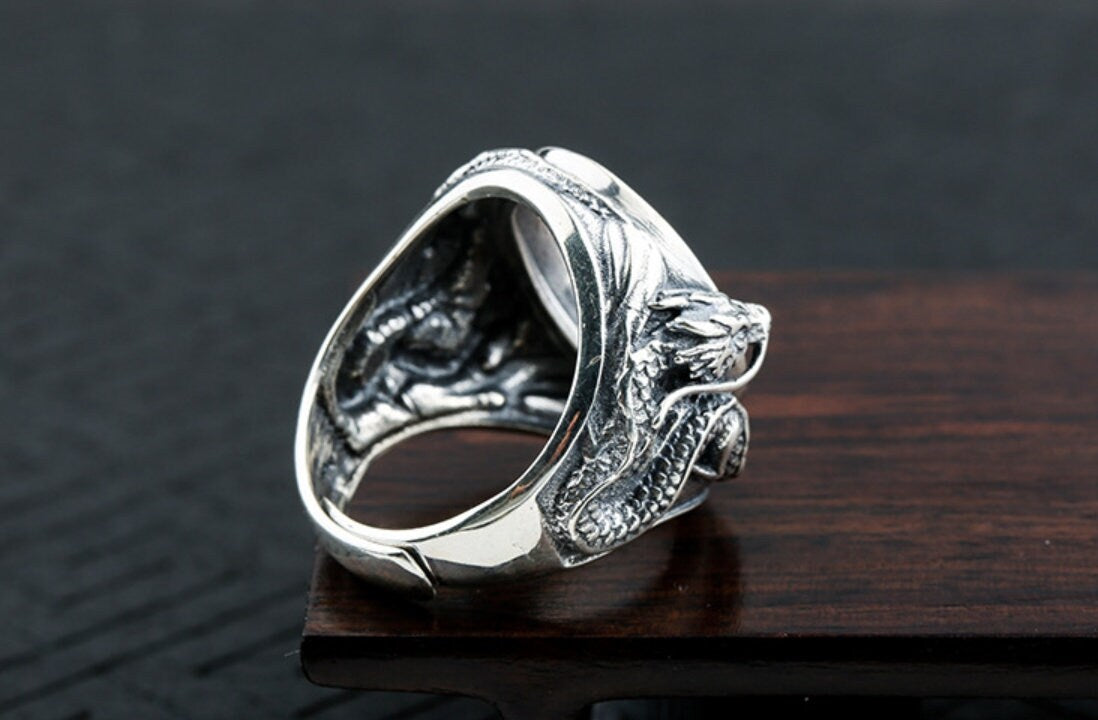 Ring Blank Setting 1pc Sterling Silver 925 Retro Dragon Oval Base Fine 16x21mm For One Stone Gemstone Adjustable No Prongs Wholesale