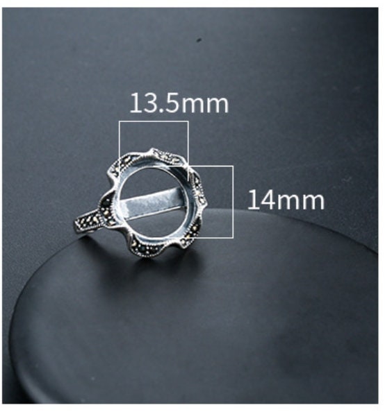 Ring Blank Setting 1pc Sterling Silver 925 Vintage Flower Round Base Tray Bulk Fine 13.5x14mm For One Stone Adjustable No Prongs Wholesale