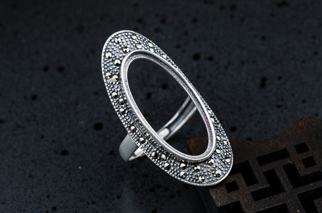 Ring Blank Setting 1pc Sterling Silver 925 Retro Vintage Oval Base Fine 8-24mm For One Stone Gemstone Adjustable No Prongs Wholesale