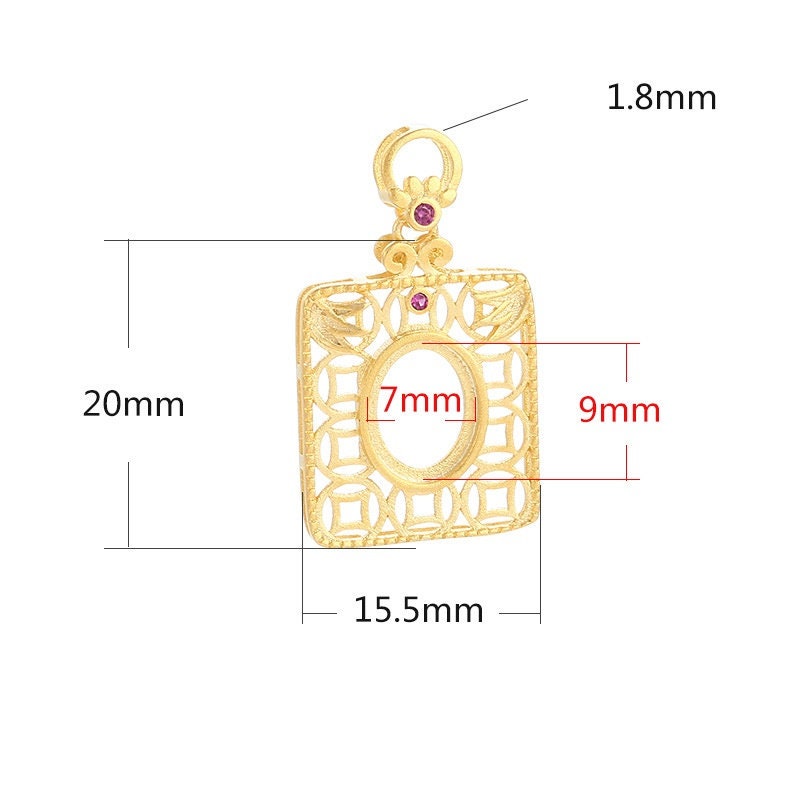 Openwork Square Oval Base No Prongs Pendant Setting Sterling Silver Gold Fine 925 7x9 mm For One Stone Gemstone DIY Jewelry Wholesale