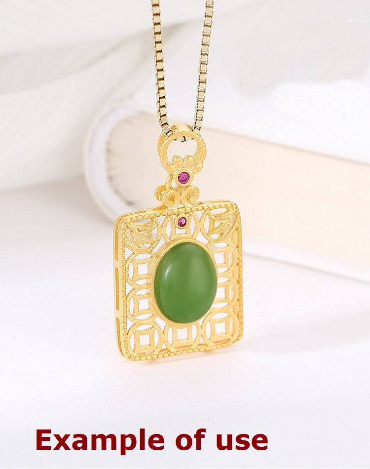 Openwork Square Oval Base No Prongs Pendant Setting Sterling Silver Gold Fine 925 7x9 mm For One Stone Gemstone DIY Jewelry Wholesale