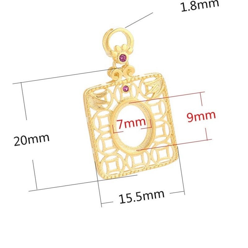 Openwork Square Oval Base No Prongs Pendant Setting Sterling Silver Gold Fine 925 7x9 mm For One Stone Gemstone DIY Jewelry Wholesale