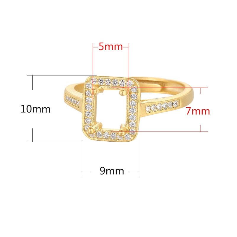 Ring Blank Setting 1pc Sterling Silver 925 18k Gold Vermeil Adjustable Gold Crystals Rectangle Base Four Prongs Fine 5x7mm Wholesale