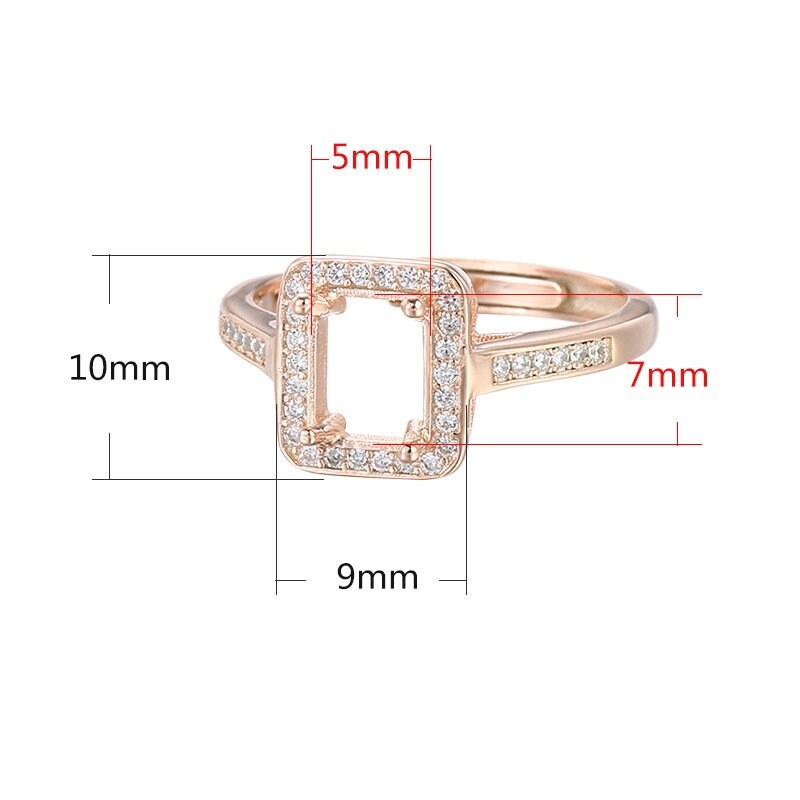 Ring Blank Setting 1pc Sterling Silver 925 18k Gold Vermeil Adjustable Gold Crystals Rectangle Base Four Prongs Fine 5x7mm Wholesale