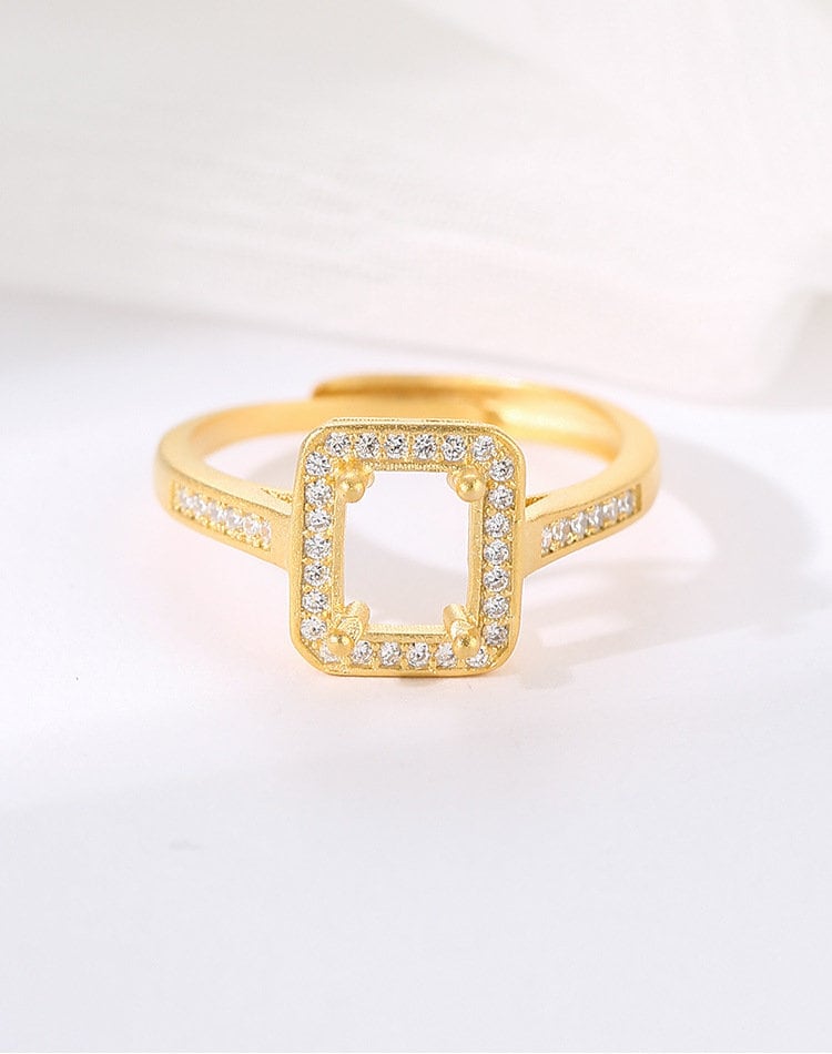 Ring Blank Setting 1pc Sterling Silver 925 18k Gold Vermeil Adjustable Gold Crystals Rectangle Base Four Prongs Fine 5x7mm Wholesale