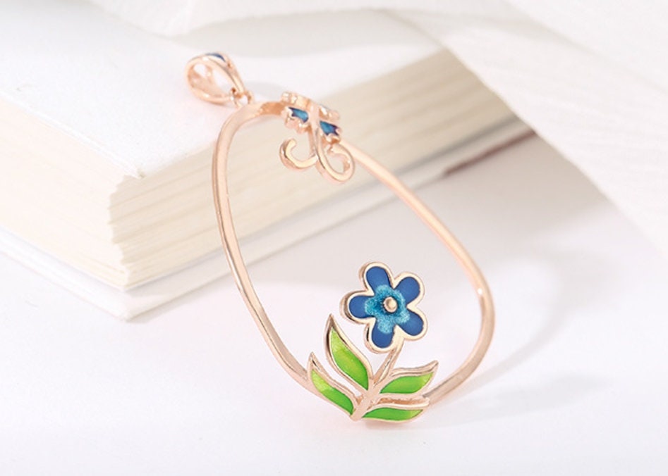 Flower Teardrop Base Pendant Setting Sterling Silver Rose Gold Fine 925 30x35 mm For One Stone Gemstone No Prongs DIY Jewelry Wholesale