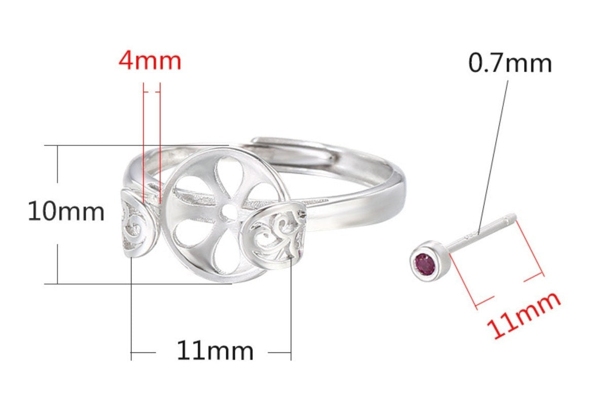 Ring Blank Setting 1pc Sterling Silver 925 Retro Round Base Fine White Gold 4x10mm For One Flat Stone Adjustable No Prongs Bulk Wholesale