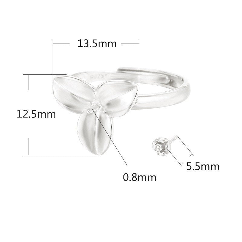 Ring Blank Setting 1pc Sterling Silver 925 Flower Pin Base White Rose Gold Fine 6-8mm For One Pearl Bead Adjustable No Prongs Wholesale