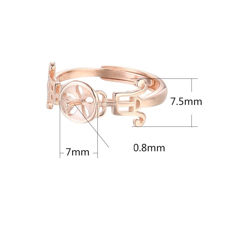 Ring Blank Setting 1pc Sterling Silver 925 18k Rose Gold Vermeil Adjustable Pin No Prongs White Openwork Fine 7mm For One Pearl Bead DIY