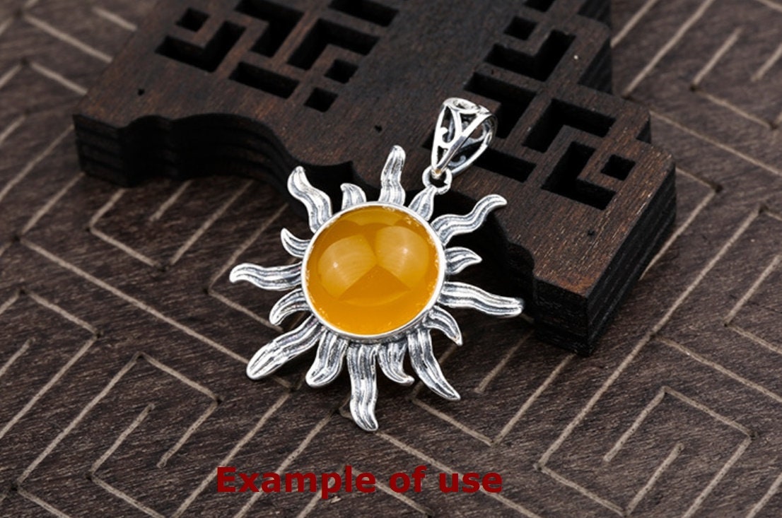 Vintage Sun Flower Round Base Pendant Setting Tray Bezel 925 Sterling Silver Fine 10-15 mm For One Stone Cabochon DIY Jewelry Wholesale