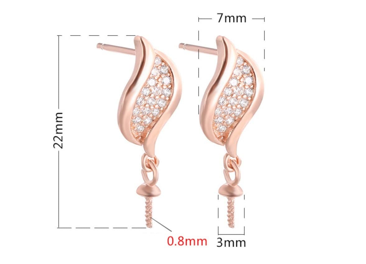 Crystals Leaf Cup Pin Stud Earrings Setting Bezel Sterling Silver Gold Fine 925 5-10 mm For One Pearl Bead No Prongs DIY Jewelry Wholesale