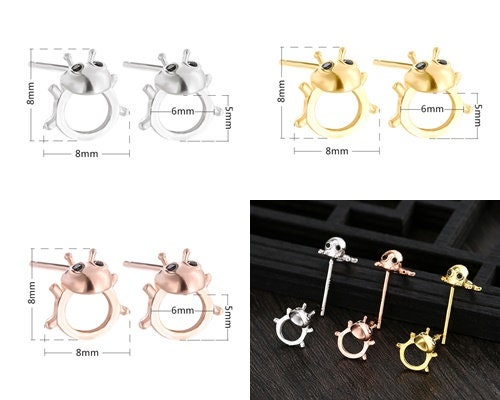 Insect Beetle Oval Stud Earrings Setting Base Sterling Silver Rose Gold Fine 925 5x6mm For One Stone Four Prongs DIY Jewelry Wholesale