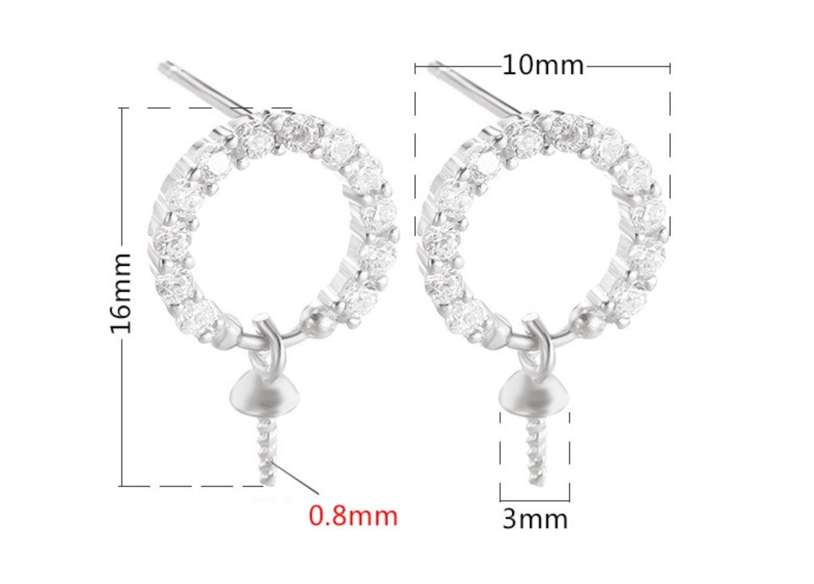 Crystals Round Cup Pin Stud Earrings Blank Setting Sterling Silver Rose Gold Fine 925 5-10mm For One Pearl No Prongs DIY Jewelry Wholesale