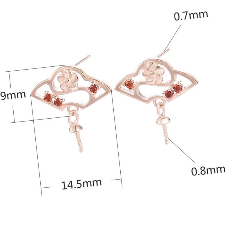 Crystals Flower Pin Stud Earrings Blank Setting Sterling Silver Rose Gold Fine 925 9x14.5mm For One Pearl No Prongs DIY Jewelry Wholesale