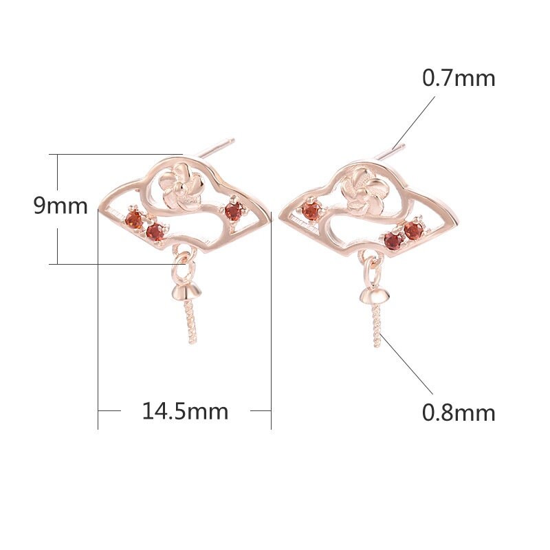 Crystals Flower Pin Stud Earrings Blank Setting Sterling Silver Rose Gold Fine 925 9x14.5mm For One Pearl No Prongs DIY Jewelry Wholesale