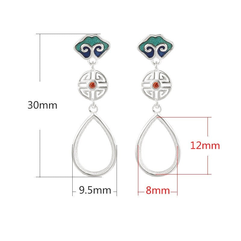 Ethno Pattern Teardrop Earrings Stud Blank Setting Sterling Silver Gold Bezel Fine 925 8x12 mm For One Stone No Prongs DIY Jewelry Wholesale