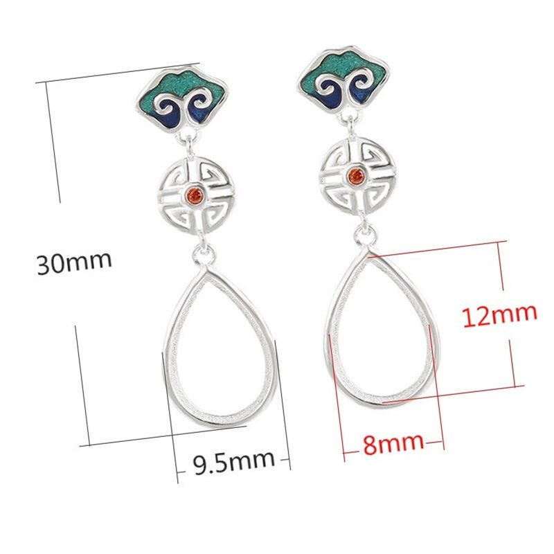 Ethno Pattern Teardrop Earrings Stud Blank Setting Sterling Silver Gold Bezel Fine 925 8x12 mm For One Stone No Prongs DIY Jewelry Wholesale