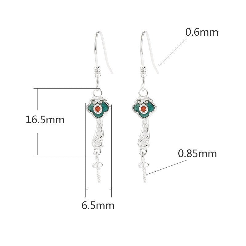 Ethno Flower Cup Pin Earrings Hook Setting Fine Sterling Silver White Gold 925 6.5x16.5mm For One Pearl Bead No Prongs DIY Jewelry Wholesale