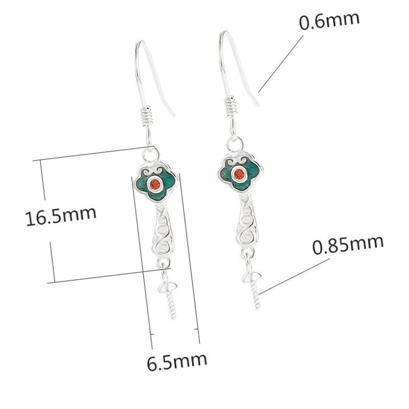 Ethno Flower Cup Pin Earrings Hook Setting Fine Sterling Silver White Gold 925 6.5x16.5mm For One Pearl Bead No Prongs DIY Jewelry Wholesale