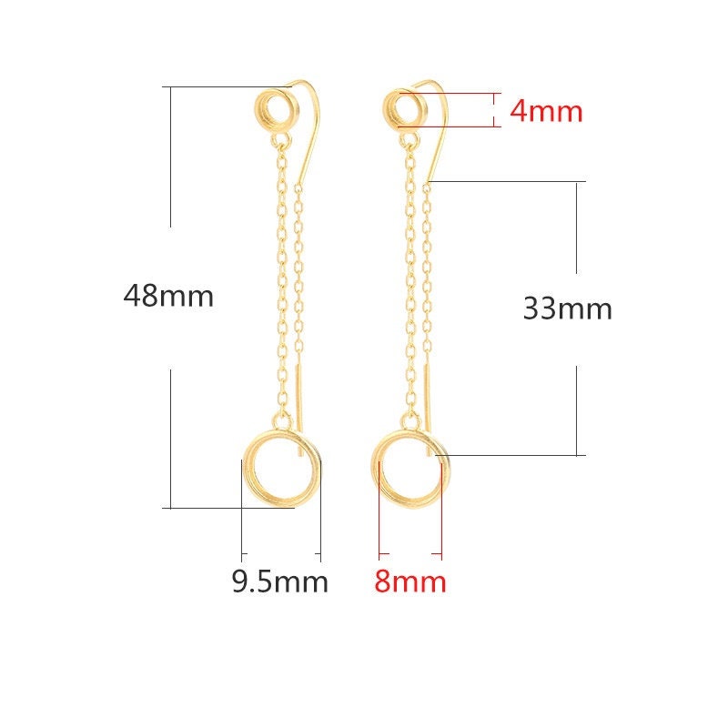 Round Chain Base Hook Earrings Setting Sterling Silver Rose Gold Fine 925 4x4mm 8x8mm For Two Stones No Prongs DIY Jewelry Wholesale