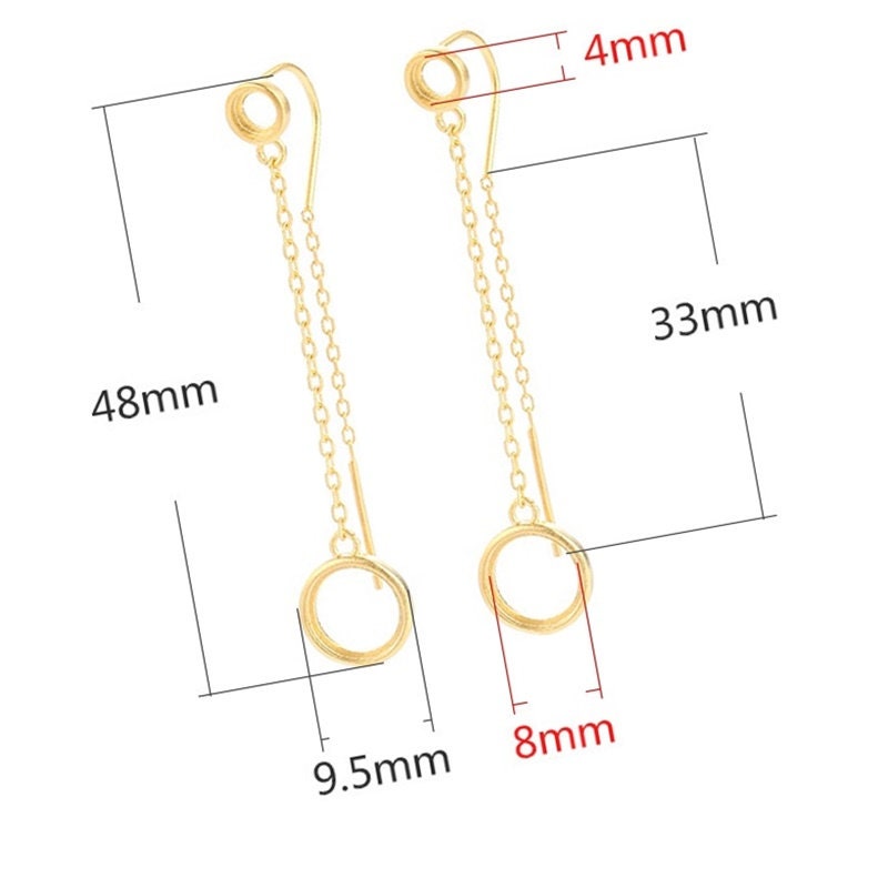 Round Chain Base Hook Earrings Setting Sterling Silver Rose Gold Fine 925 4x4mm 8x8mm For Two Stones No Prongs DIY Jewelry Wholesale