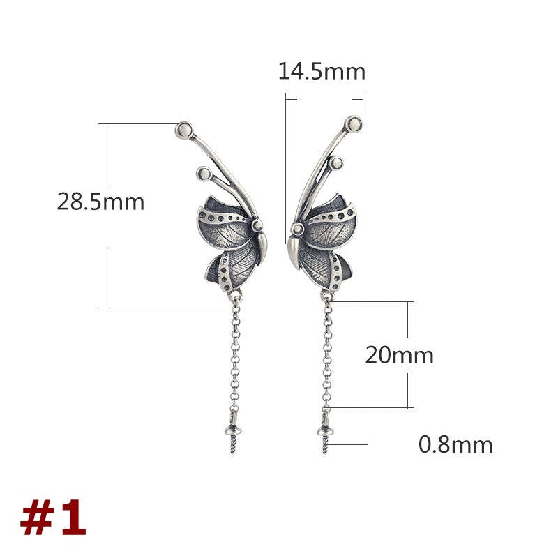 Vintage Butterfly Cup Pin Earrings Stud Setting Base Sterling Silver Gold Fine 925 14.5x28.5mm For One Pearl No Prongs DIY Jewelry Wholesale