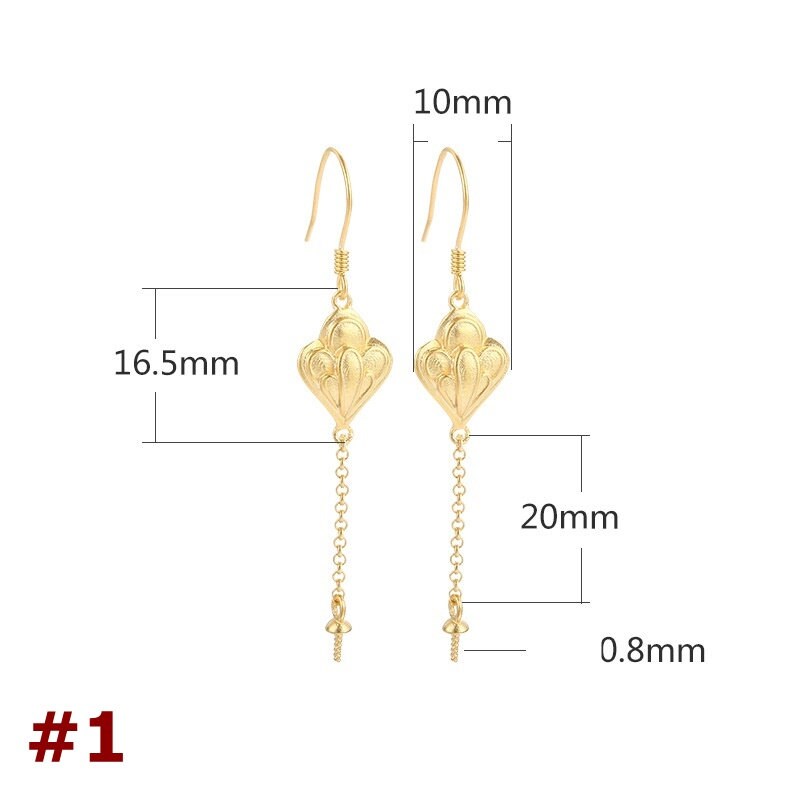 Vintage Flower Leaf Cup Pin Earrings Hook Setting Sterling Silver Gold Fine 925 10x16.5mm For One Pearl Bead No Prongs DIY Jewelry Wholesale