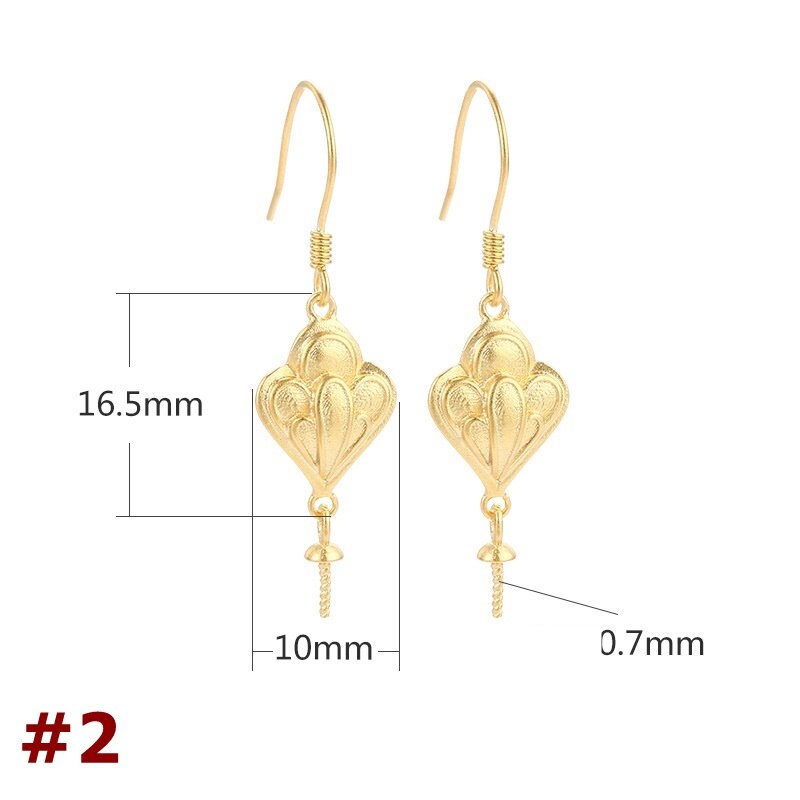 Vintage Flower Leaf Cup Pin Earrings Hook Setting Sterling Silver Gold Fine 925 10x16.5mm For One Pearl Bead No Prongs DIY Jewelry Wholesale