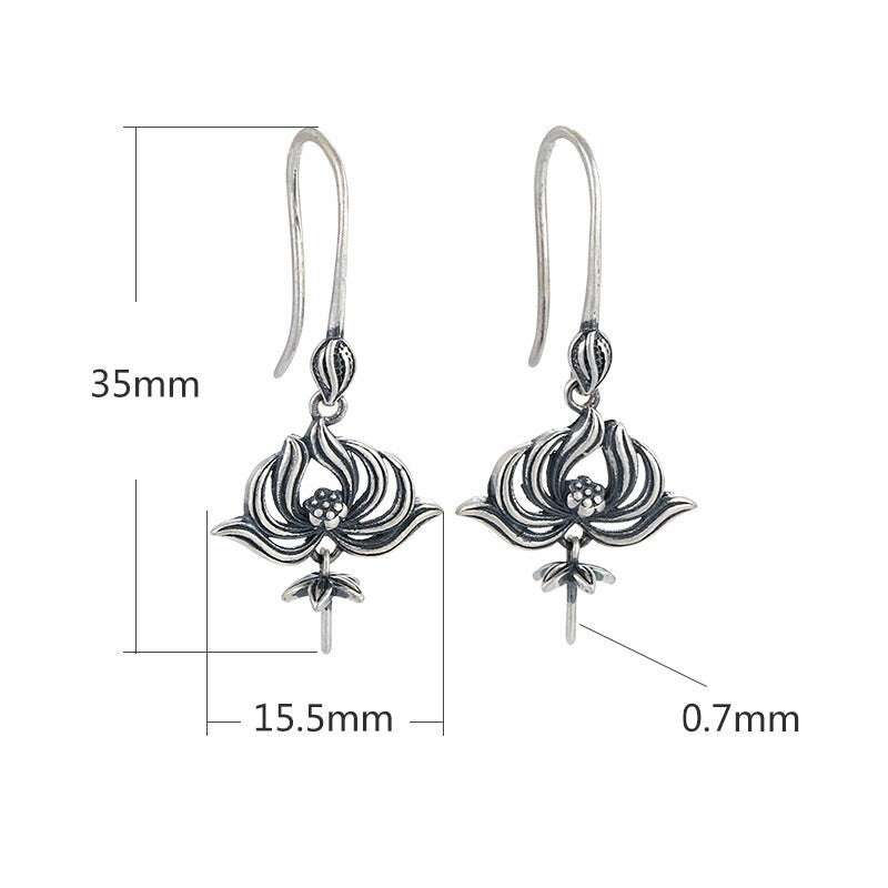 Vintage Flower Leaf Cup Earrings Hook Setting Fine Sterling Silver Gold 925 15.5x35 mm For One Pearl Bead No Prongs DIY Jewelry Wholesale