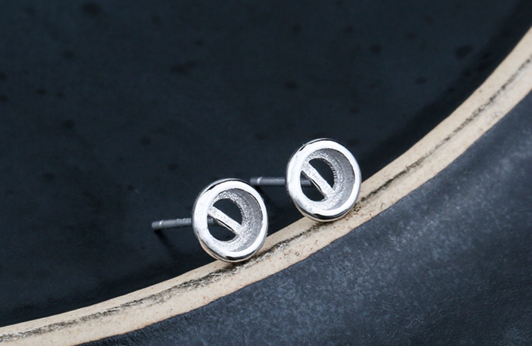 Round Base Stud Earrings Blank Setting Sterling Silver White Gold Fine 925 5-10mm For One Stone Gemstone No Prongs DIY Jewelry Wholesale