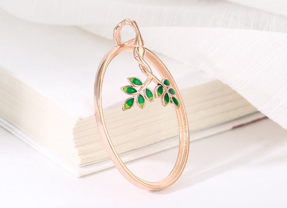 Retro Leaf Oval Base Pendant Setting Tray Bulk Sterling Silver Gold Fine 925 25x35mm For One Stone Gemstone No Prongs DIY Jewelry Wholesale