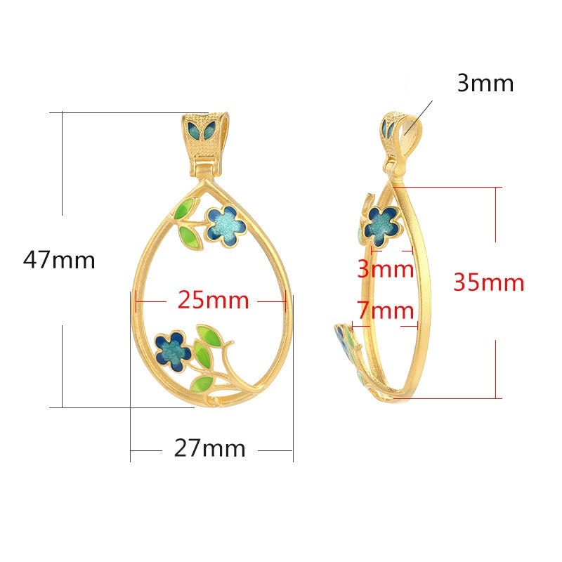 Retro Flower Teardrop Base Pendant Setting Sterling Silver Gold Fine 925 25x35 mm For One Stone Gemstone No Prongs DIY Jewelry Wholesale