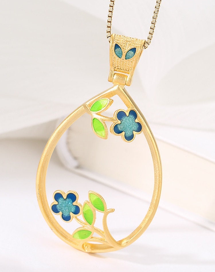 Retro Flower Teardrop Base Pendant Setting Sterling Silver Gold Fine 925 25x35 mm For One Stone Gemstone No Prongs DIY Jewelry Wholesale