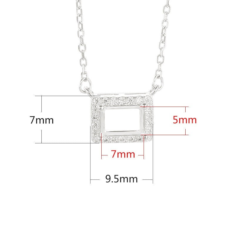 Rectangle Base Pendant Setting Bulk Sterling Silver Gold Crystals Fine 925 5x7mm For One Stone Gemstone Four Prongs DIY Jewelry Wholesale