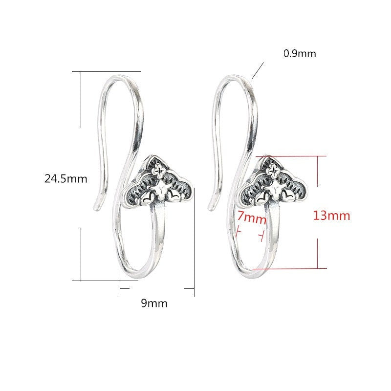 Earrings Hook Blank Setting Retro Vintage Buckle Sterling Silver Gold Fine 925 7x13mm For One Stone Gemstone No Prongs DIY Jewelry Wholesale