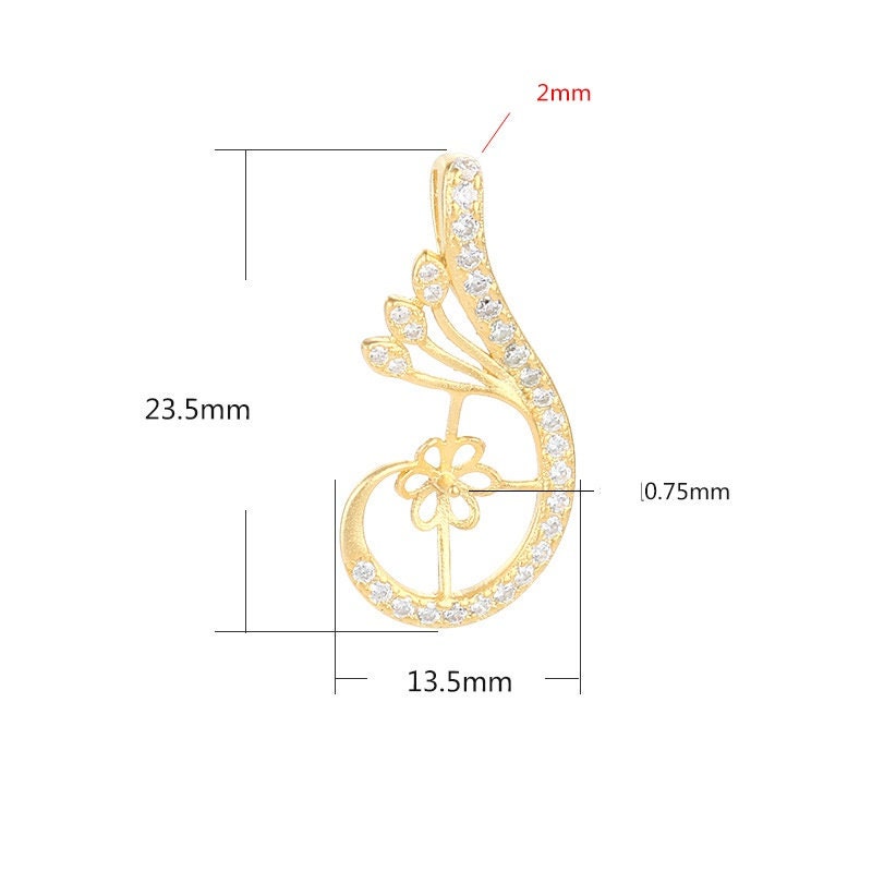 Crystals Phoenix Base Pendant Blank Setting Sterling Silver Rose Gold Fine 925 4-6 mm For One Pearl Bead No Prongs DIY Jewelry Wholesale