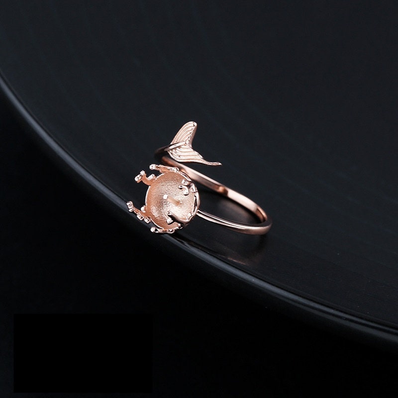 Ring Blank Setting 1pc Sterling Silver 925 Fishtail Cup Pin Base Rose Gold Fine 8-10mm For One Pearl Bead Adjustable Six Prongs Wholesale