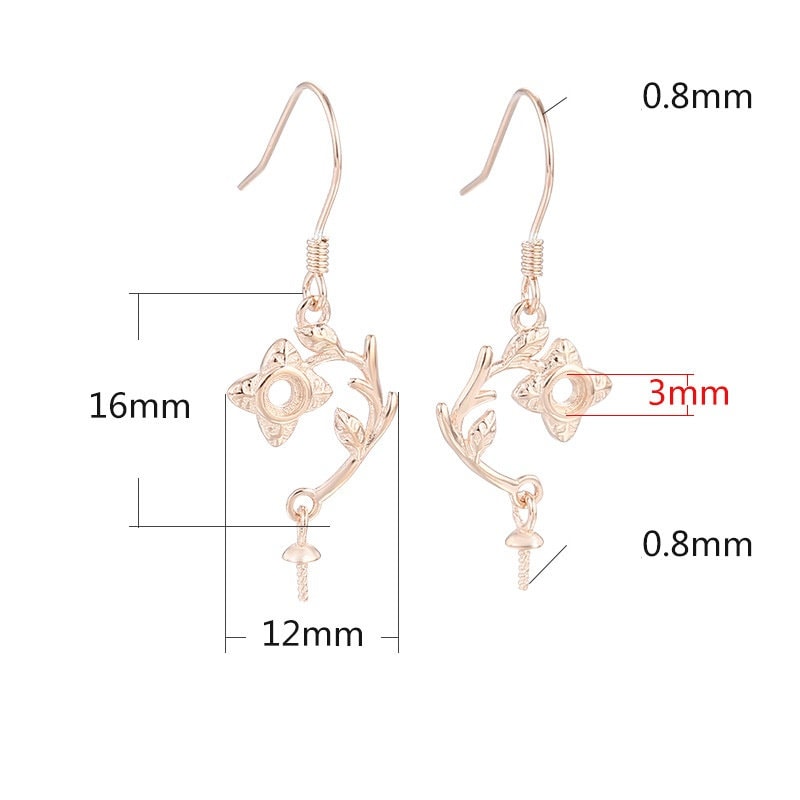 Flower Round Pin Earrings Hook Setting Fine 925 Sterling Silver Rose Gold 3 8-12 mm For One Stone And Pearl No Prongs DIY Jewelry Wholesale