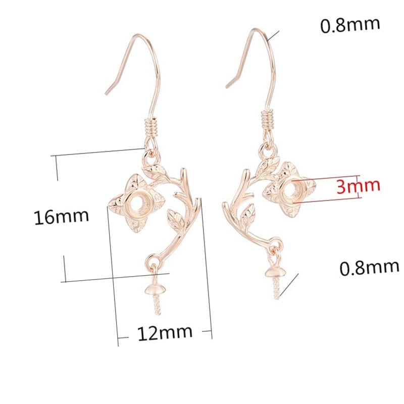 Flower Round Pin Earrings Hook Setting Fine 925 Sterling Silver Rose Gold 3 8-12 mm For One Stone And Pearl No Prongs DIY Jewelry Wholesale